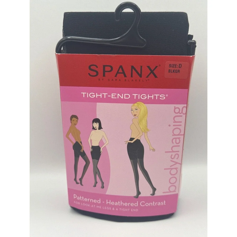 Spanx Tight-End Tights Patterned Heathered‎ Contrast Bodyshaping BLKGR Sz D NEW